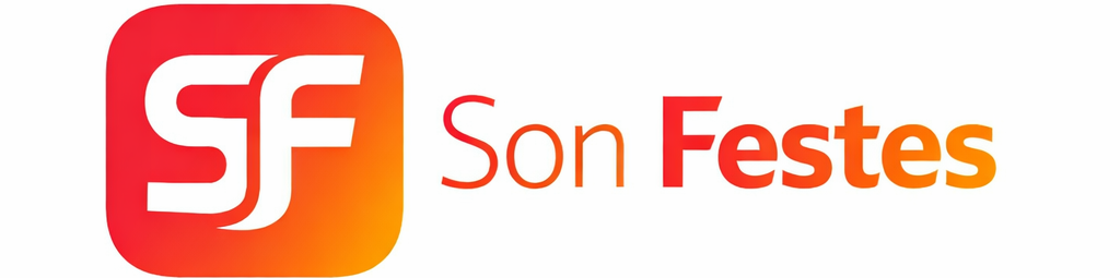 Logotipo de Son Festes con letras 'SF' en fondo degradado naranja y rojo.