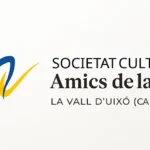 Logotipo de la Societat Cultural Amics de la Vall en La Vall d'Uixó, Castelló, destacando la promoción de la cultura valenciana y la literatura.