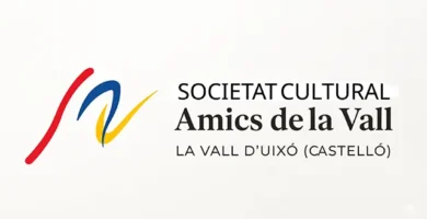 Logotipo de la Societat Cultural Amics de la Vall en La Vall d'Uixó, Castelló, destacando la promoción de la cultura valenciana y la literatura.
