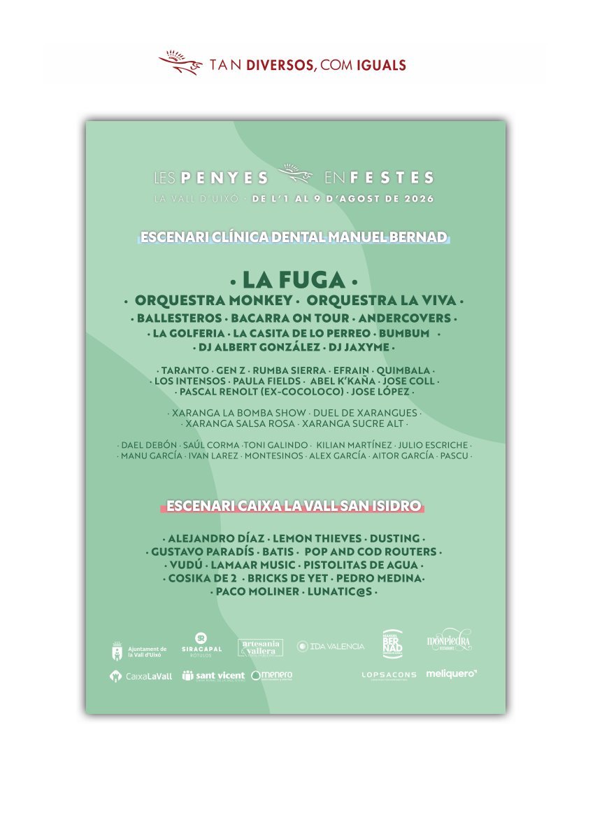 Cartel de actuaciones musicales de Les Penyes en Festes 2026